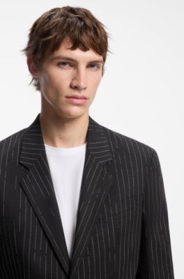 Modern-fit broken-stripe suit jacket, Black Stripes