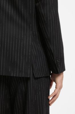 Modern-fit broken-stripe suit jacket, Black Stripes