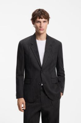 Modern-fit broken-stripe suit jacket, Black Stripes