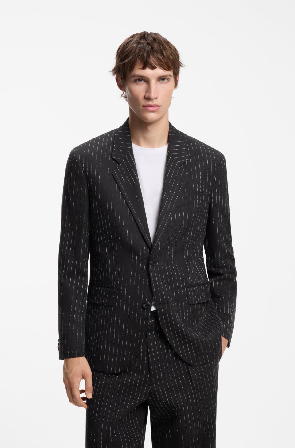 Modern-fit broken-stripe suit jacket