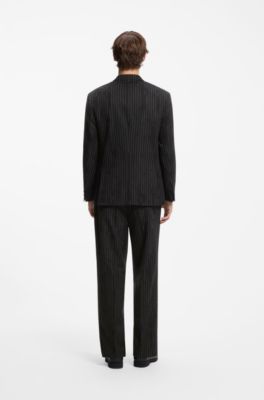 Modern-fit broken-stripe suit jacket, Black Stripes