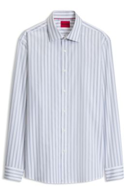 Vertical-stripe cotton shirt in a modern fit, White Stripes