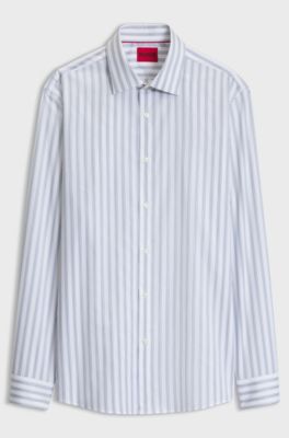 Vertical-stripe cotton shirt in a modern fit, White Stripes