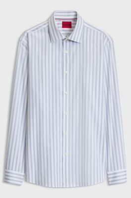 Vertical-stripe cotton shirt in a modern fit, White Stripes