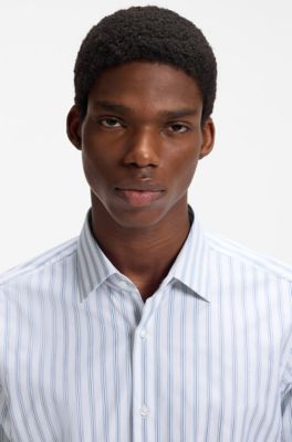 Vertical-stripe cotton shirt in a modern fit, White Stripes
