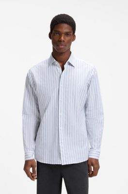 Vertical-stripe cotton shirt in a modern fit, White Stripes