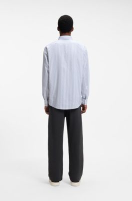Vertical-stripe cotton shirt in a modern fit, White Stripes