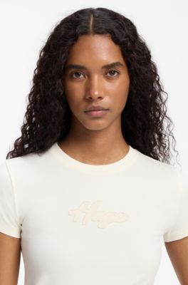 Stretch-cotton T-shirt, Natural