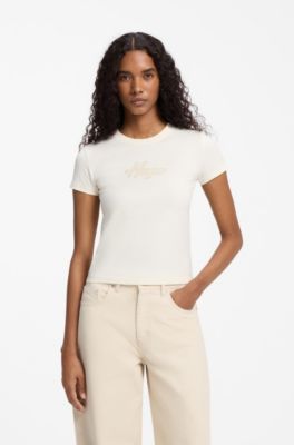 Stretch-cotton T-shirt, Natural