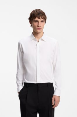 Modern-fit stretch-cotton shirt, White