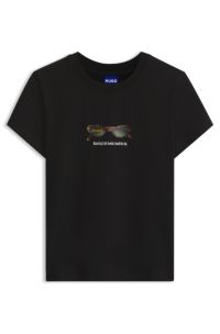 Slim-fit T-shirt in stretch cotton with graphic print, Black