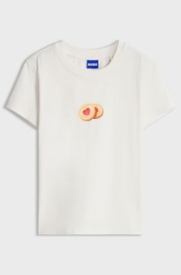 Slim-fit T-shirt in stretch cotton with graphic print, Natural