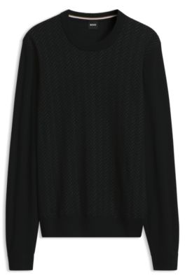 Pull en laine m&eacute;lang&eacute;e avec le devant textur&eacute;, Noir