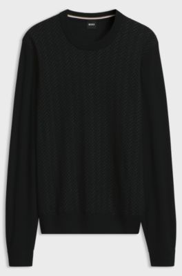 Wool-blend sweater with a textured front, Black