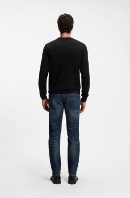 Wool-blend sweater with a textured front, Black