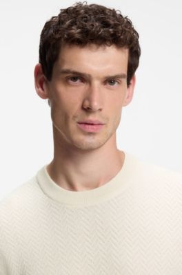 Wool-blend sweater with a textured front, Natural