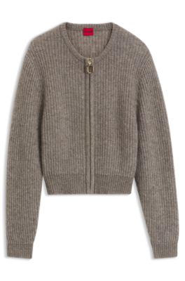 Zip-through wool-blend bomber cardigan, Green