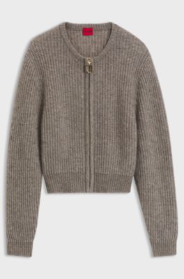 Zip-through wool-blend bomber cardigan, Green