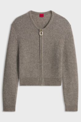 Zip-through wool-blend bomber cardigan, Green