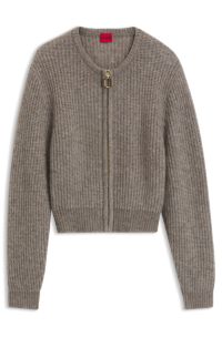 Zip-through wool-blend bomber cardigan, Green