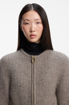 Zip-through wool-blend bomber cardigan, Green