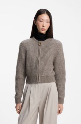 Zip-through wool-blend bomber cardigan, Green