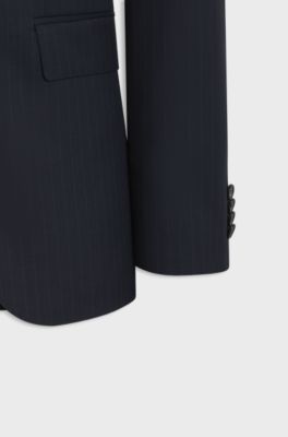 Slim-fit suit in striped Italian virgin wool, Blue stripes