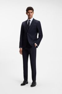 Slim-Fit-Anzug aus gestreifter italienischer Schurwolle, Dunkelblau