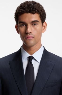Slim-fit suit in striped Italian virgin wool, Blue stripes