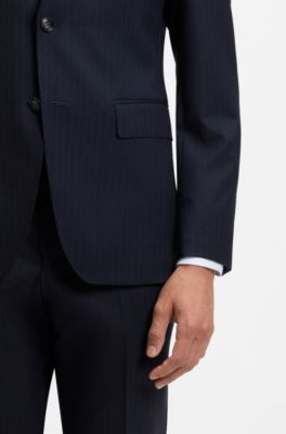 Slim-fit suit in striped Italian virgin wool, Blue stripes