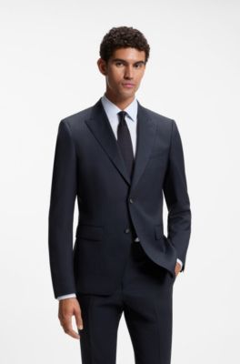 Slim-fit suit in striped Italian virgin wool, Blue stripes