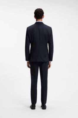 Slim-fit suit in striped Italian virgin wool, Blue stripes