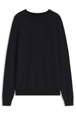 Crew-neck sweater in jacquard-woven cotton, Black