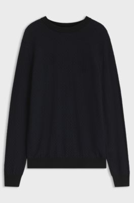 Crew-neck sweater in jacquard-woven cotton, Black