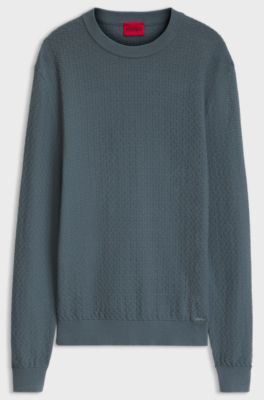 Crew-neck sweater in jacquard-woven cotton, Dark Grey