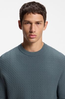 Crew-neck sweater in jacquard-woven cotton, Dark Grey