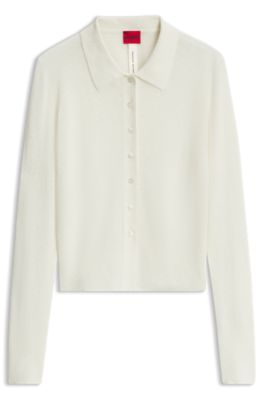 Slim-fit polo cardigan, Natural