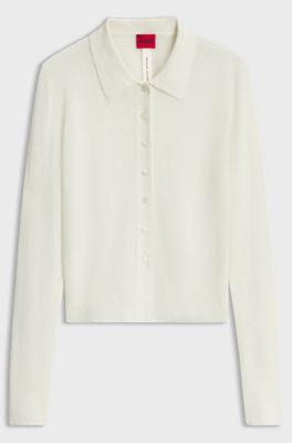 Slim-fit polo cardigan, Natural