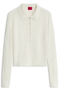 Slim-fit polo cardigan, Natural