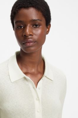 Slim-fit polo cardigan, Natural