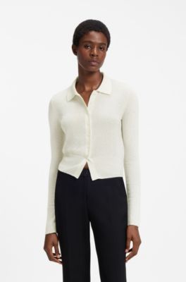 Slim-fit polo cardigan, Natural