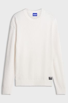 Waffle-knit sweater, White