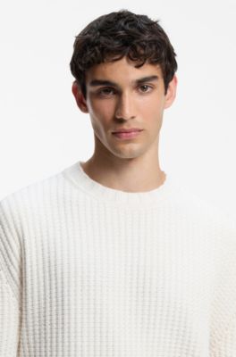 Waffle-knit sweater, White