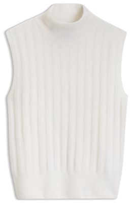 High-neck sleeveless sweater in wool-alpaca blend, Natural