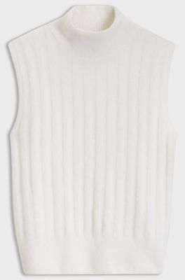 High-neck sleeveless sweater in wool-alpaca blend, Natural