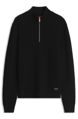 Zip-neck sweater in a virgin wool blend, Black