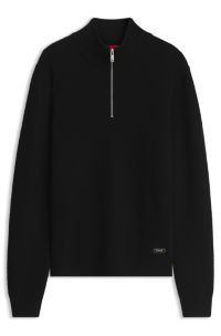 Zip-neck sweater in a virgin wool blend, Black