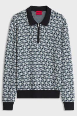 Patterned-knit polo sweater, Patterned
