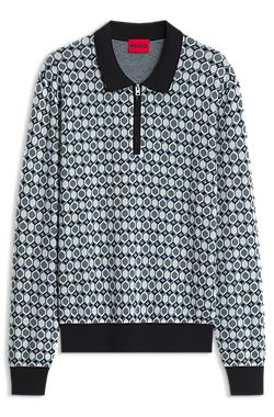 Patterned-knit polo sweater