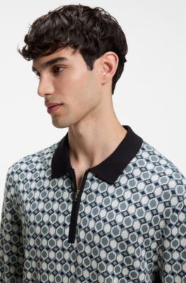 Patterned-knit polo sweater, Patterned